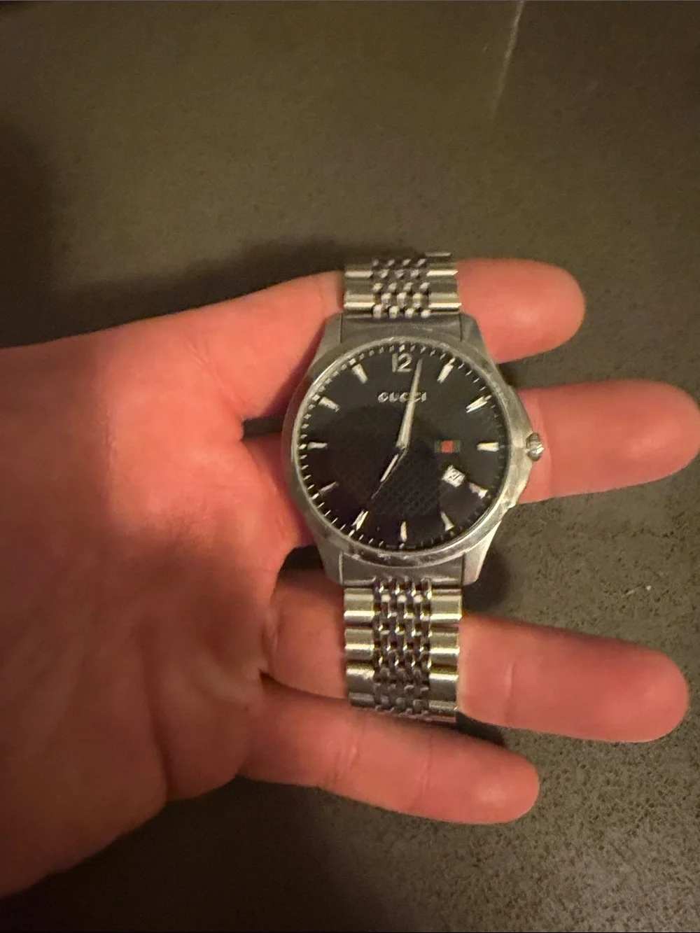 Gucci Silver Bracelet Watch with Black Dial